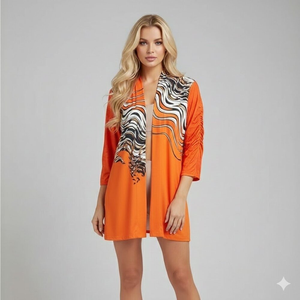 Orange Print Cardigan